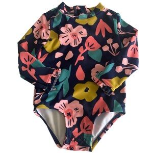 Simple Joys by Carter's Toddlers Girls One Piece Rashguard Floral Navy Size 6-9M